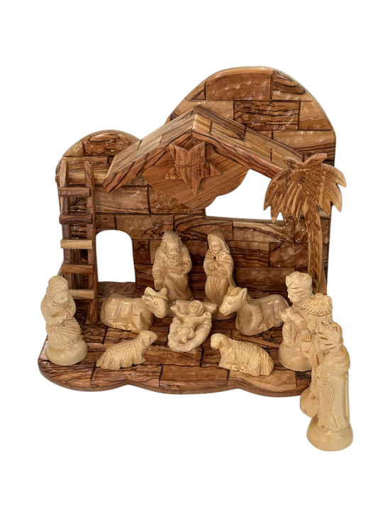 Nativity Stable with Figures Set and Music Box