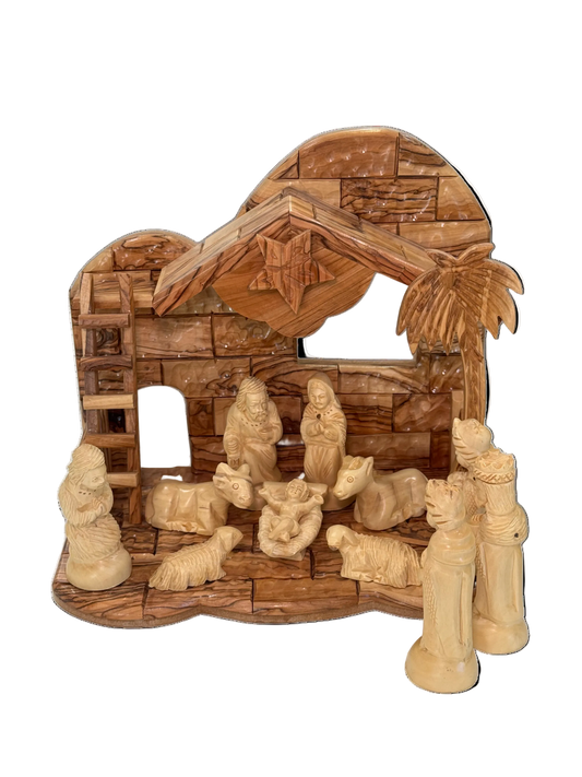Nativity Stable with Figures Set and Music Box