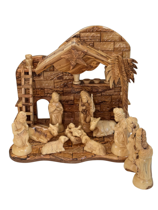Nativity Stable with Figures Set and Music Box